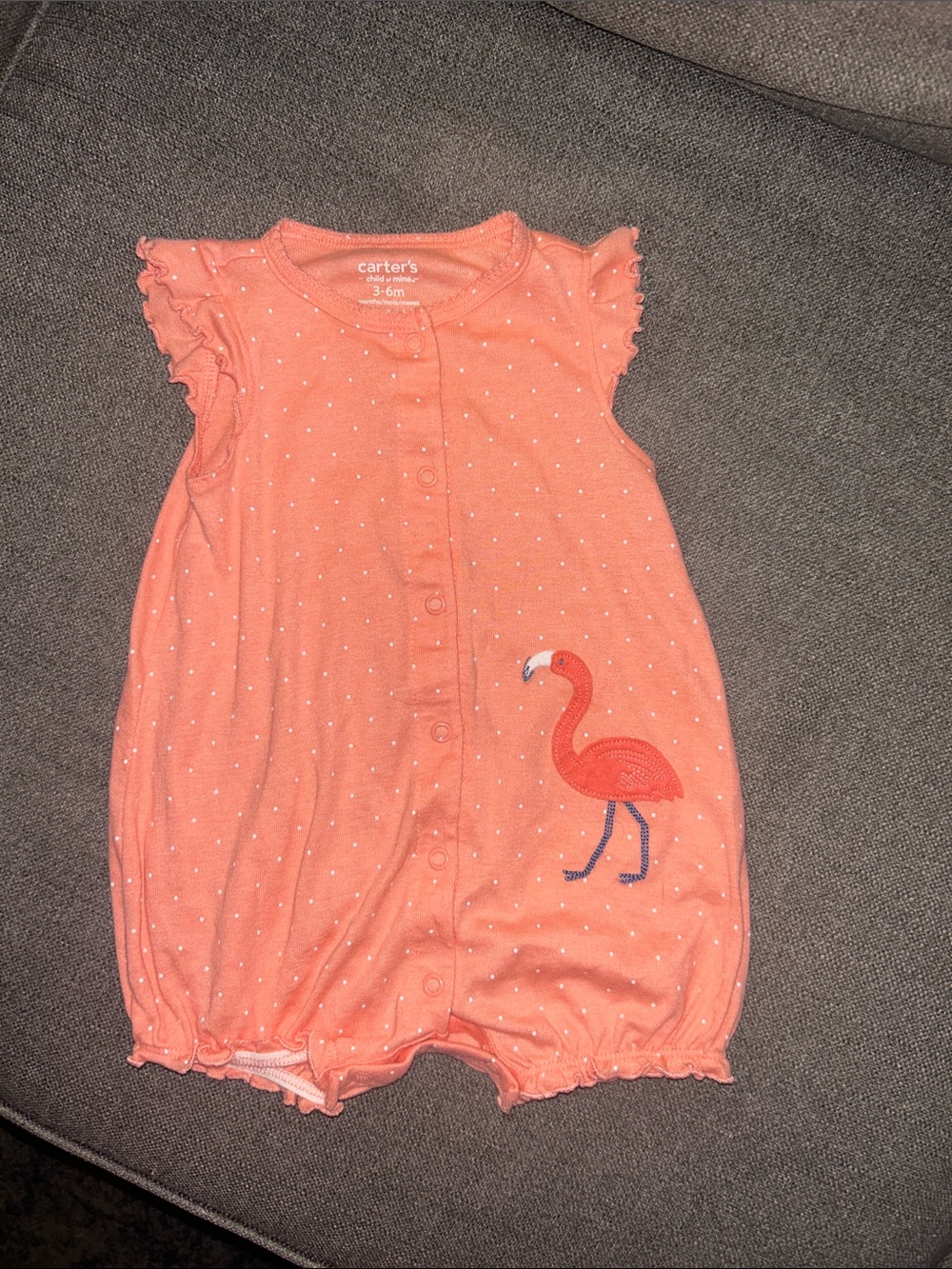 Carter's Coral Polka Dot Flamingo One-Piece